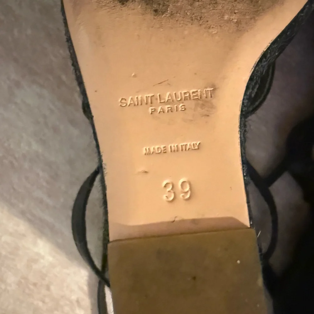 Saint Laurent Black Strappy Wedge Sandals YSL logo - Picture 5 of 10